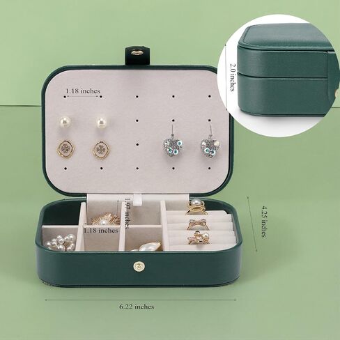 Vlando Small Travel Jewelry Box Organizer - Mirrored Jewelries Necklaces Rings Earrings Necklace Storage Case for Girls Women Vacation, White/Mint Green in Saudi Arabia