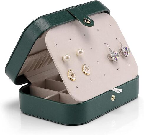 Vlando Small Travel Jewelry Box Organizer - Mirrored Jewelries Necklaces Rings Earrings Necklace Storage Case for Girls Women Vacation, White/Mint Green in Saudi Arabia