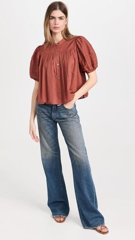 Sea Women's Salome Puff Sleeve Button Down Top in Saudi Arabia