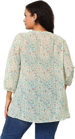 Agnes Orinda Plus Size Top for Women Chiffon Puff Sleeves Ruffle Tie Neck Floral Tops 2023 in Saudi Arabia