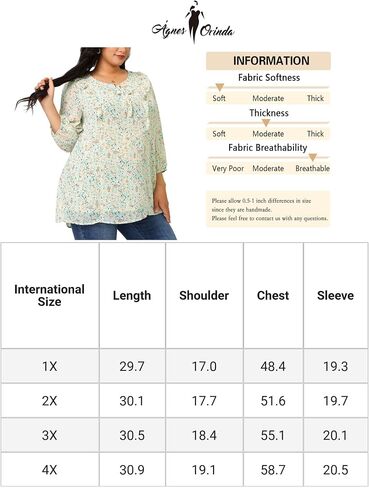 Agnes Orinda Plus Size Top for Women Chiffon Puff Sleeves Ruffle Tie Neck Floral Tops 2023 in Saudi Arabia