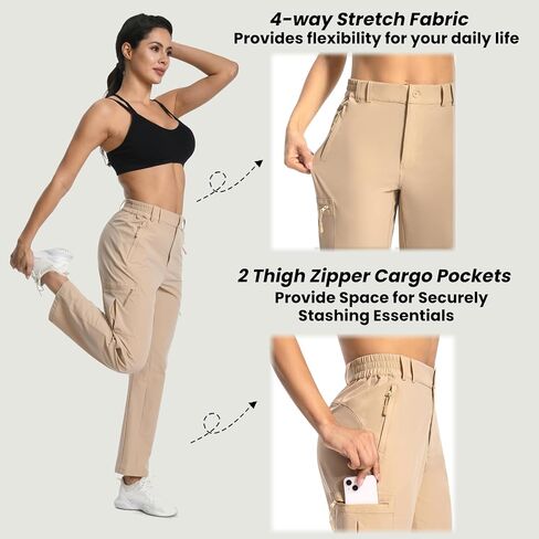 Womens Cargo Hiking Pants - Travel Lightweight Water Resistant 4 Pockets Casual Quick Dry Athletic Climbing Pants in Saudi Arabia
