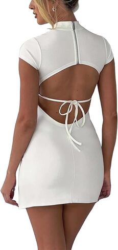 المرأة 2024 الصيف مثير قصيرة الأكمام وهمية الرقبة قطع عارية الذراعين الجانب الشق الرباط Bodycon فستان قصير كلوبوير in Saudi Arabia