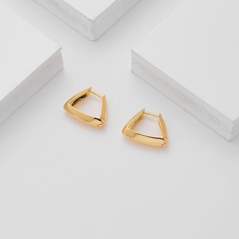ليلي اند وايت اقراط ذهبية مثلثة الشكل للنساء، اقراط حلقية هندسية، اقراط ذهبية عصرية، هدية مجوهرات in Kuwait