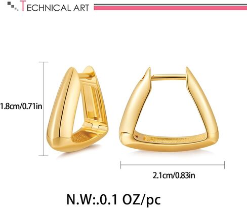 ليلي اند وايت اقراط ذهبية مثلثة الشكل للنساء، اقراط حلقية هندسية، اقراط ذهبية عصرية، هدية مجوهرات in Kuwait