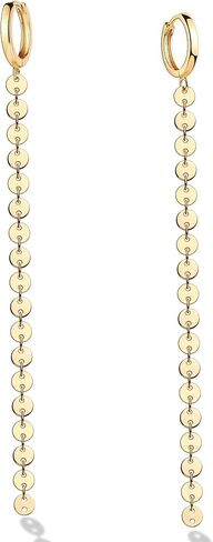 Mevecco Dainty Huggie Hoop Earrings With Disc Long Herringbone Charm Star CZ Dangle Earrings 18K Gold Plated Coin Bead Disk Link Chain Hoop Ears Drap Personalized Snake Huggies Earrings for Women in Saudi Arabia