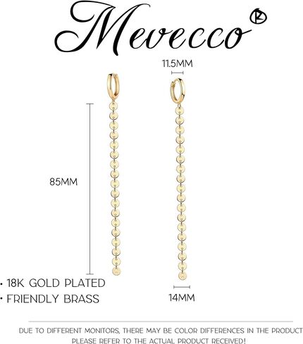 Mevecco Dainty Huggie Hoop Earrings With Disc Long Herringbone Charm Star CZ Dangle Earrings 18K Gold Plated Coin Bead Disk Link Chain Hoop Ears Drap Personalized Snake Huggies Earrings for Women in Saudi Arabia