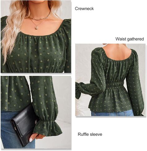 المرأة السويسرية دوت بيبي دول قمم مغرفة الرقبة طويلة الأكمام الشيفون Peplum قمم البلوزات والسترات in Kuwait