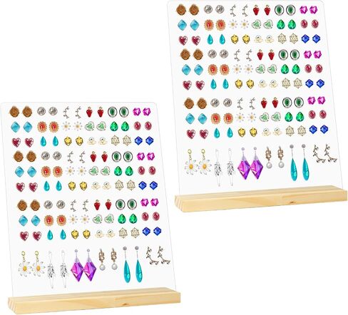 Girls Earring Holder EarringPegboards 2PCS, Acrylic Earring Holder Display Stand with Wood Bases Stud Earring Organizer Display Rack, Removable Jewelry Showcase Studs Earring Display Stands, 8X10in in Saudi Arabia