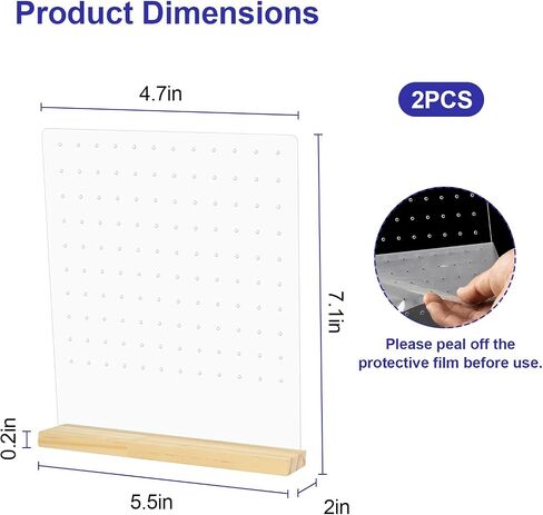 Girls Earring Holder EarringPegboards 2PCS, Acrylic Earring Holder Display Stand with Wood Bases Stud Earring Organizer Display Rack, Removable Jewelry Showcase Studs Earring Display Stands, 8X10in in Saudi Arabia