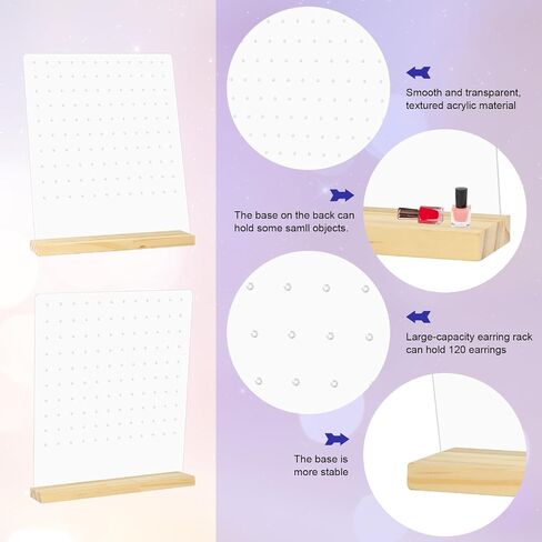Girls Earring Holder EarringPegboards 2PCS, Acrylic Earring Holder Display Stand with Wood Bases Stud Earring Organizer Display Rack, Removable Jewelry Showcase Studs Earring Display Stands, 8X10in in Saudi Arabia