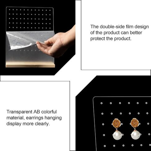 Girls Earring Holder EarringPegboards 2PCS, Acrylic Earring Holder Display Stand with Wood Bases Stud Earring Organizer Display Rack, Removable Jewelry Showcase Studs Earring Display Stands, 8X10in in Saudi Arabia