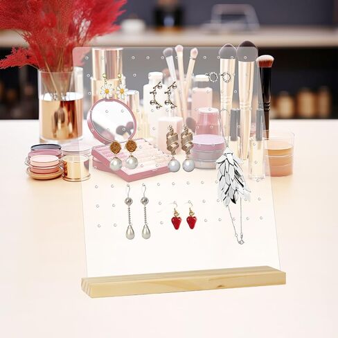 Girls Earring Holder EarringPegboards 2PCS, Acrylic Earring Holder Display Stand with Wood Bases Stud Earring Organizer Display Rack, Removable Jewelry Showcase Studs Earring Display Stands, 8X10in in Saudi Arabia