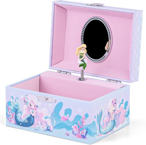 Mermaid Musical Jewelry Storage Box with Spinning Mermaid Theme, Girls Jewelry Box with Jewelry Set, Large Music Box for Little Girls Daughter Granddaughter, Over The Waves Tune in Kuwait