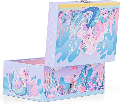 Mermaid Musical Jewelry Storage Box with Spinning Mermaid Theme, Girls Jewelry Box with Jewelry Set, Large Music Box for Little Girls Daughter Granddaughter, Over The Waves Tune in Kuwait