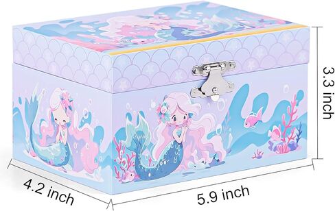 Mermaid Musical Jewelry Storage Box with Spinning Mermaid Theme, Girls Jewelry Box with Jewelry Set, Large Music Box for Little Girls Daughter Granddaughter, Over The Waves Tune in Kuwait