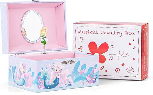 Mermaid Musical Jewelry Storage Box with Spinning Mermaid Theme, Girls Jewelry Box with Jewelry Set, Large Music Box for Little Girls Daughter Granddaughter, Over The Waves Tune in Kuwait