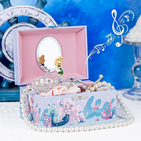 Mermaid Musical Jewelry Storage Box with Spinning Mermaid Theme, Girls Jewelry Box with Jewelry Set, Large Music Box for Little Girls Daughter Granddaughter, Over The Waves Tune in Kuwait