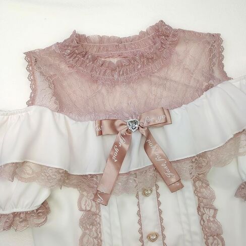 Sweet Cold Shoulder Shirt Women Lolita Lace Mesh Sheer Short Sleeve Blouse Vintage Ruffle Button Cute Tops in Saudi Arabia