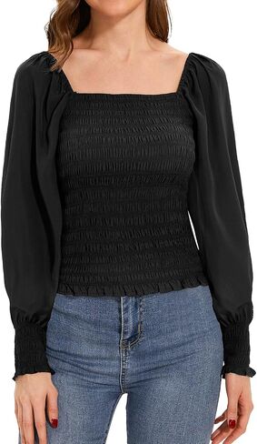 Holipick Women's Smocked Tops Summer Spring Peasant Shirt Long Puff Sleeve Casual Blouse Tunics in Saudi Arabia