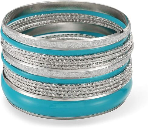 Ensoul Mixed Multi Metal Bangles Bracelets Set Fashion Jewelry for Women 13Pcs/Set in Kuwait