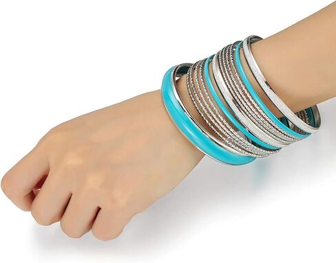 Ensoul Mixed Multi Metal Bangles Bracelets Set Fashion Jewelry for Women 13Pcs/Set in Kuwait