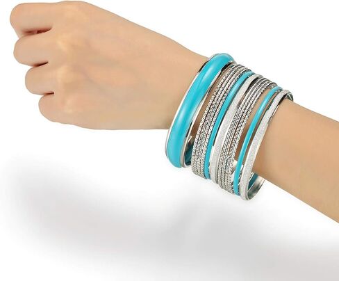 Ensoul Mixed Multi Metal Bangles Bracelets Set Fashion Jewelry for Women 13Pcs/Set in Kuwait