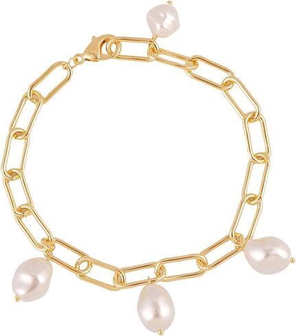 Gold Pearl Bracelet for Women Dainty Paperclip Chain Pearl Bracelet for Women Girls Pearl Bracelet Jewelry Gifts in Saudi Arabia