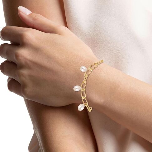 Gold Pearl Bracelet for Women Dainty Paperclip Chain Pearl Bracelet for Women Girls Pearl Bracelet Jewelry Gifts in Saudi Arabia