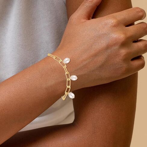 Gold Pearl Bracelet for Women Dainty Paperclip Chain Pearl Bracelet for Women Girls Pearl Bracelet Jewelry Gifts in Saudi Arabia