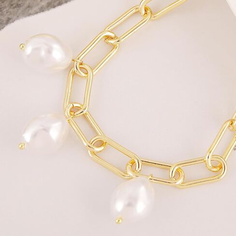 Gold Pearl Bracelet for Women Dainty Paperclip Chain Pearl Bracelet for Women Girls Pearl Bracelet Jewelry Gifts in Saudi Arabia