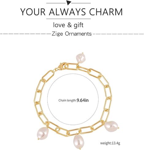Gold Pearl Bracelet for Women Dainty Paperclip Chain Pearl Bracelet for Women Girls Pearl Bracelet Jewelry Gifts in Saudi Arabia