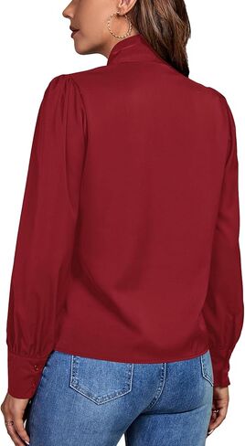 OPOIPIN Women's Causal Bow Tie Neck Button Cuff Long Sleeve Work Blouse Shirt Top in Kuwait