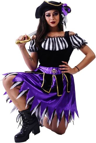 دي اس بلاي زي القراصنة التنكري للنساء، فستان قرصان ارجواني لحفلات الهالوين in Kuwait