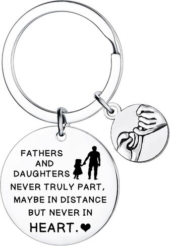 Dad Gifts From Daughter Dad Keychain Birthday Gifts For Dad Key ring Father's Day Gift Fathers And Daughters Never Truly Part,Maybe In Distance But Never In Heart, Silver, M in Kuwait