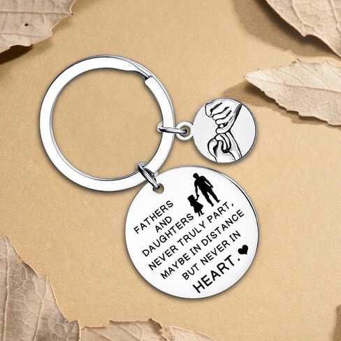 Dad Gifts From Daughter Dad Keychain Birthday Gifts For Dad Key ring Father's Day Gift Fathers And Daughters Never Truly Part,Maybe In Distance But Never In Heart, Silver, M in Kuwait
