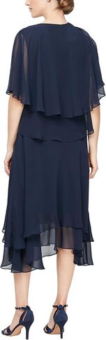 S.L. Fashions Women's Midi Length Beaded V-Neck Tiered Dress with Cascade Jacket in Saudi Arabia