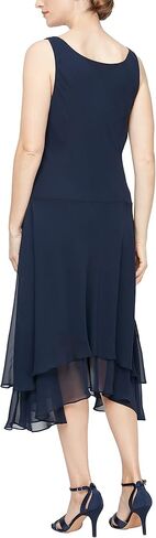 S.L. Fashions Women's Midi Length Beaded V-Neck Tiered Dress with Cascade Jacket in Saudi Arabia