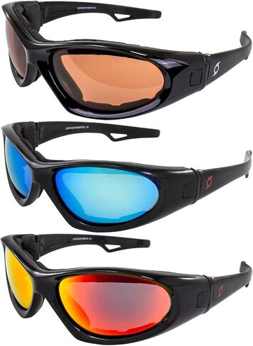Hurricane Eyewear 3 Pairs of Category 5 Jet & Water Ski Floating Sunglasses to Goggles Hybrid Black Frames w/Driving Mirror, Red mirror & Blue Mirror Lenses, Black-red/Blue/Driving Mirror, Adult in Kuwait