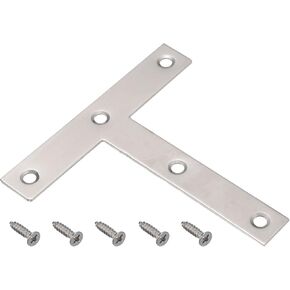 uxcell T Shape Bracket, 120x120x2mm Stainless Steel Flat Repair Plates with Screws for Joint Fastener Furniture Construction, Silver Tone