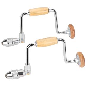 Hromee 2Pcs 12.6 Inch Carpenters Bit Brace Hand Crank Drill with 4-Jaw Chuck, Manual Hand Drill for Wood Plastic Fiberglass
