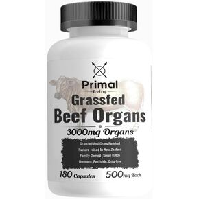 Primal Being Grassfed Beef Organ Complex - Liver, Heart, Pancreas, Spleen, & Kidney- Supports Overall Health & Performance - 180 Capsules, 3000mg per Serving
