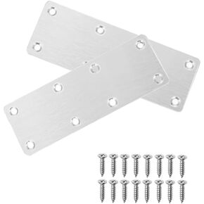 2 Pcs Stainless Flat Straight Brace Bracket 2 MM Thickness Metal Flat Straight Mending Plates Fixing Corner Brace for Furniture, Wood, Shelves, Cabinet (5.5 x 2 Inch)