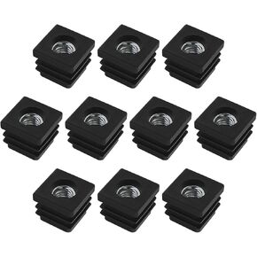 10pcs 20x20mm M8 Square Adjustable Casters Nuts Pipe Plugs Plastic Pipe End Caps for Wardrobe Chairs Foot Covers Trampolines Furniture Feet Black
