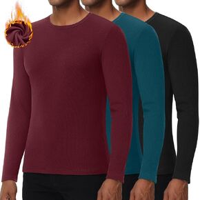 Riyiper 3 Pack Men's Ribbed Thermal Shirts Crew Neck Long Sleeve Tops Winter Stretchy Slim Basic Undershirt
