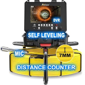 Anysun Sewer Camera Self Leveling with Distance Counter, 7MM Thicker Cable, 300Ft/91.5M Pipe Inspection Camera with 9'' 1080P Screen, IP68 Waterproof Sewer Drain Camera with DVR Recorder & 32GB Card