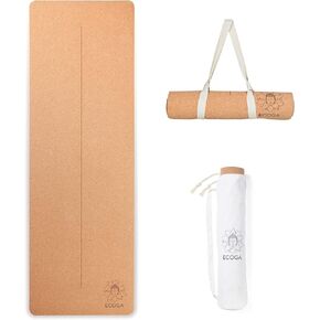 Premium Cork Yoga Mat With Alignment Marks - 5mm Thick Hot Yoga Mat Non Slip with Natural Rubber Base - Eco-friendly Non Toxic Yoga Mat for Gym & Stretching - Includes Yoga Mat Strap and Bag