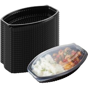 Restaurantware-RW Base 21 Ounce Meal Prep Containers, 50 Microwavable To Go Containers With Lids - Disposable, Freezable, Black Plastic Oval Food Containers, Pack Hot And Cold Food, For Takeaway