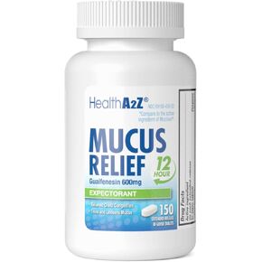 HealthA2Z® Mucus Relief | Guaifenesin 600 mg| NO Benzene | Extended Release |150 Tablets | 12 Hour | Expectorant | Relieves Chest Congestion | Thins and Loosens Mucus