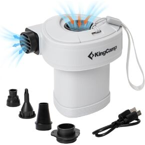 KingCamp Air Pump with 4 Nozzles, Portable Quick-Fill Perfect Inflator/Deflator Pumps for Outdoor Camping, Inflatable Cushions, Air Mattress Beds, Swimming Ring, Black